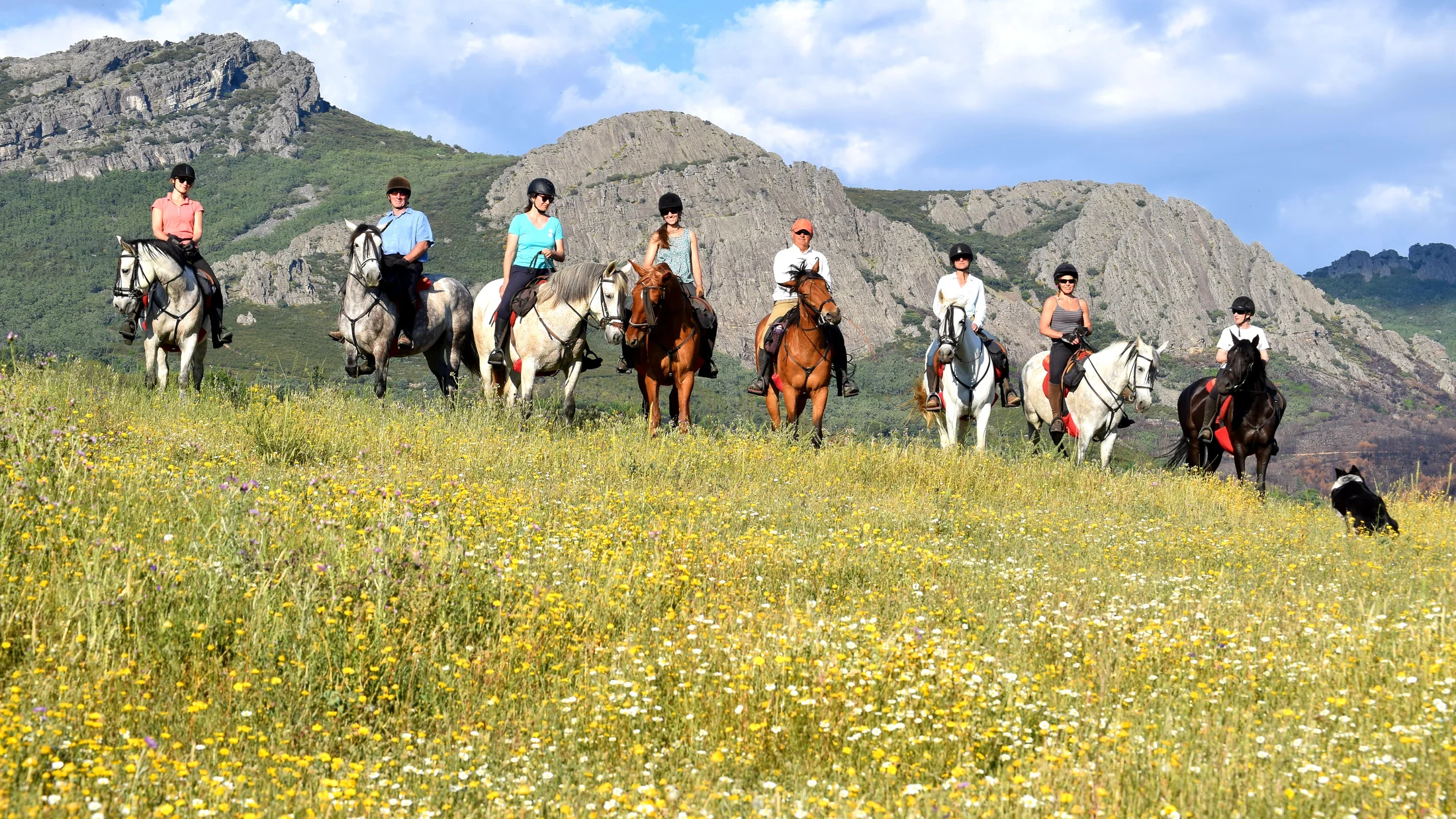 Grupo a caballo por una sierra del interior de España