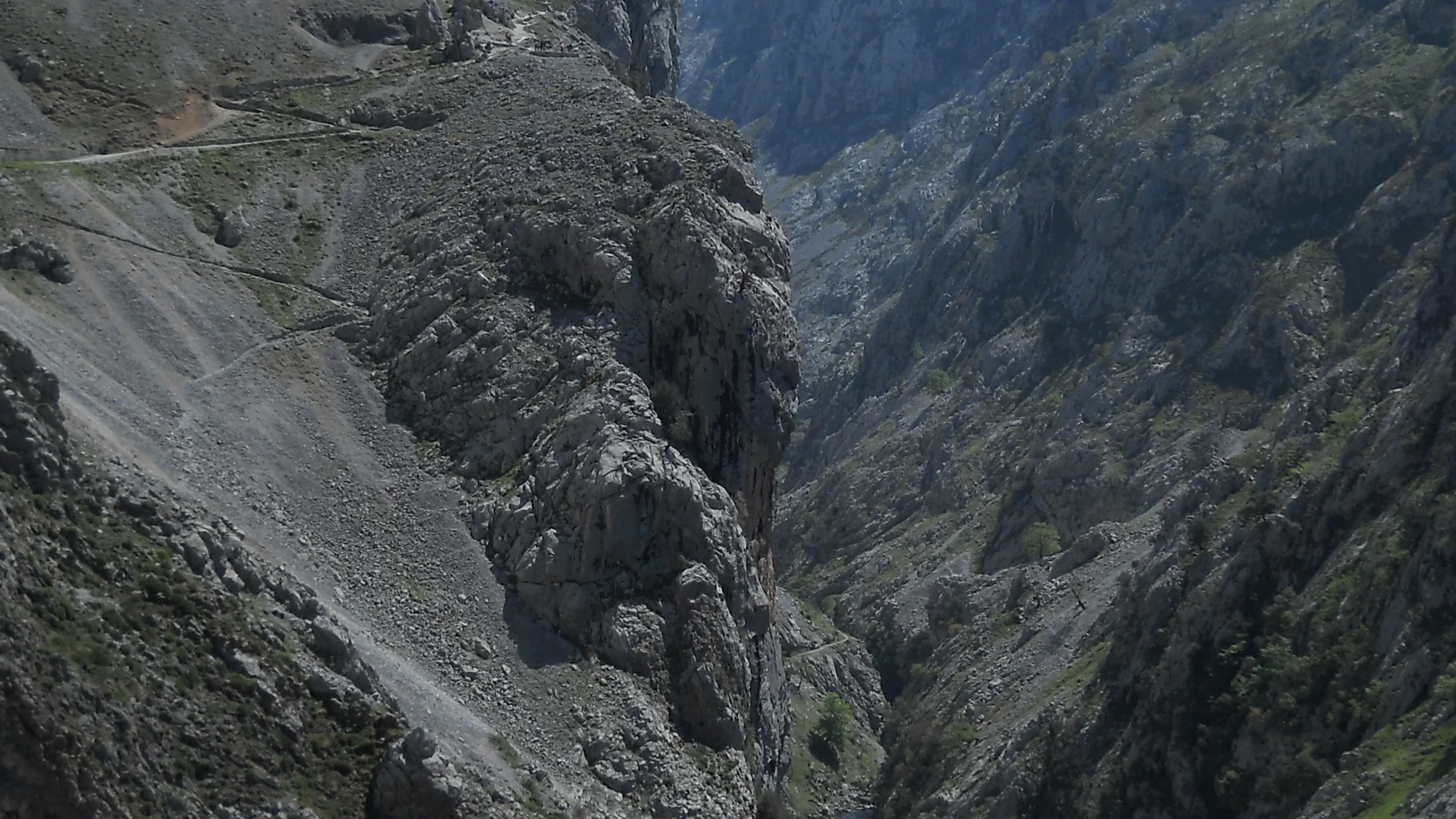 El sendero balcón del Cares, tallado en la pared del cañón.
