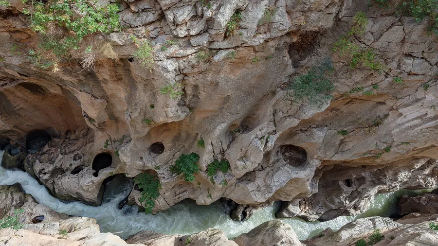 Guadalhorce river between the gorge's limestone walls