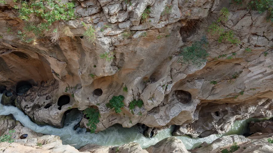 Guadalhorce river between the gorge's limestone walls